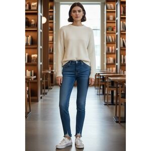 Flying Monkey Mid Rise Ankle Skinny Jeans Distressed Frayed Hem Blue‎ Size 31